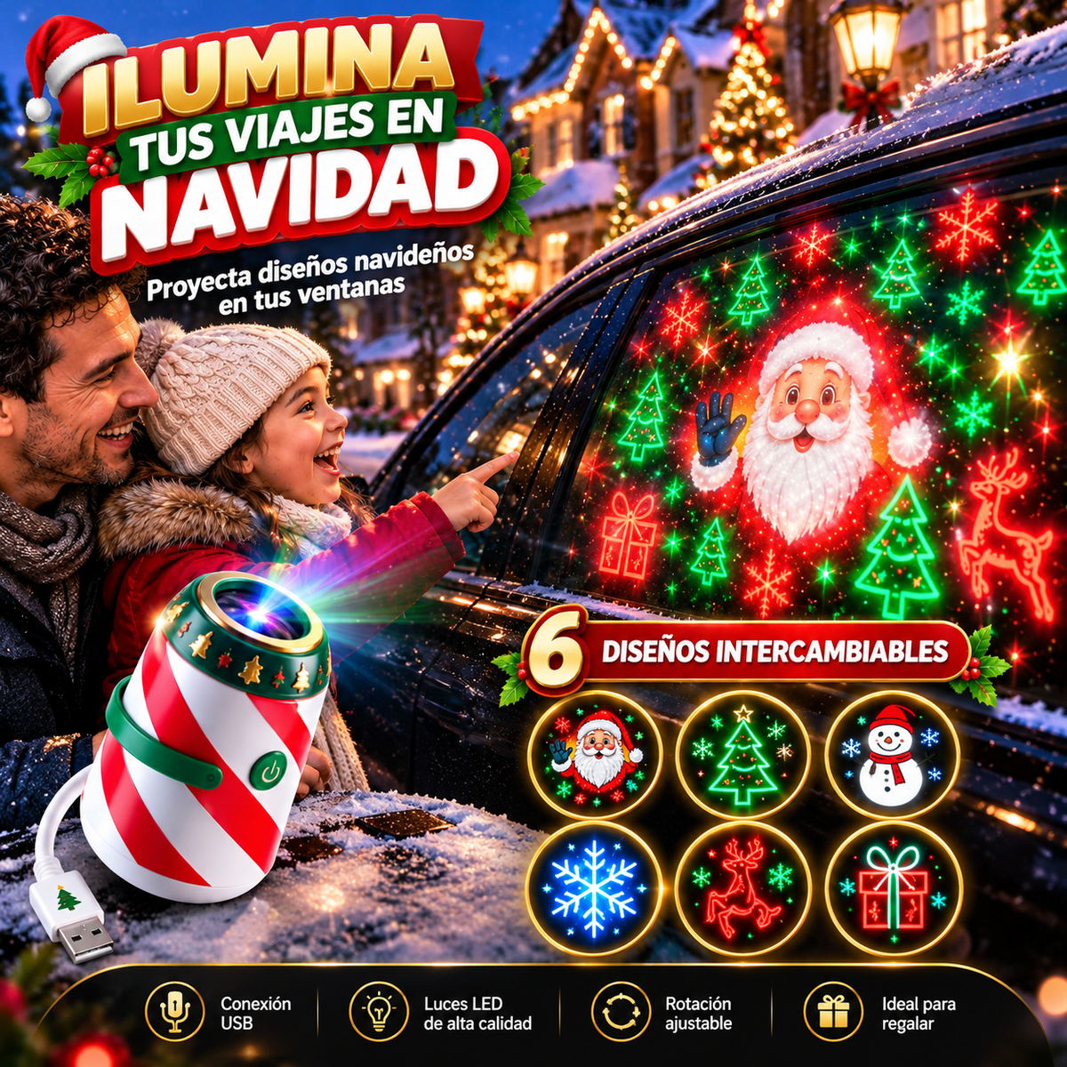 PROYECTOR NAVIDEÑO PARA AUTO - SALA - DORMITORIO